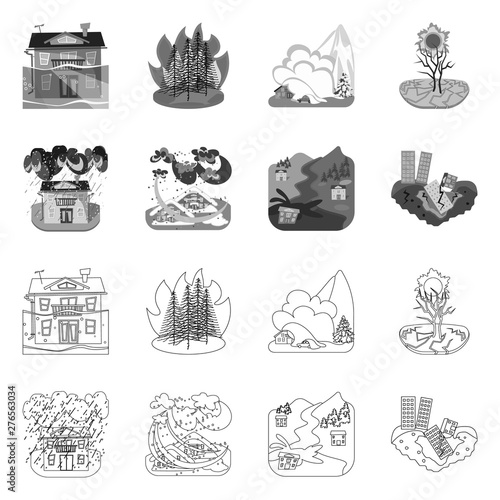 Vector illustration of weather and distress icon. Set of weather and crash stock vector illustration.