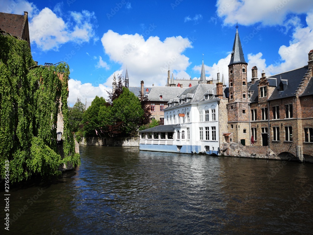 Castle on a Bruges canal, Belgium