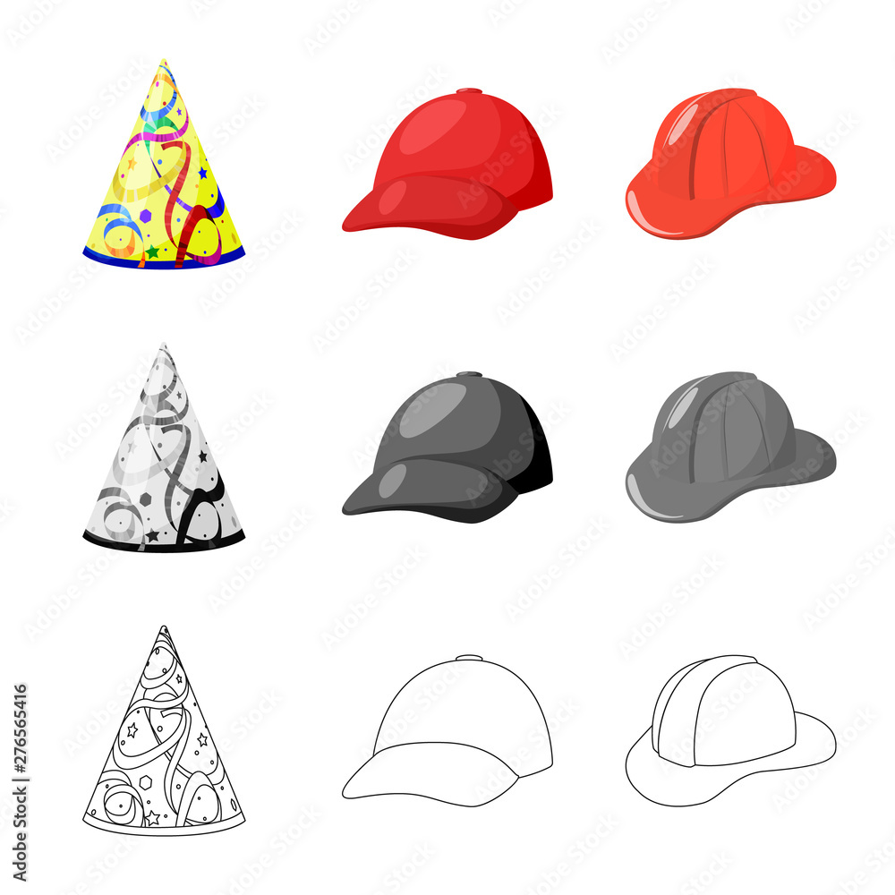 Isolated object of clothing and cap logo. Collection of clothing and beret stock symbol for web. Isolated object of clothing and cap logo. Collection of clothing and beret stock symbol for web.