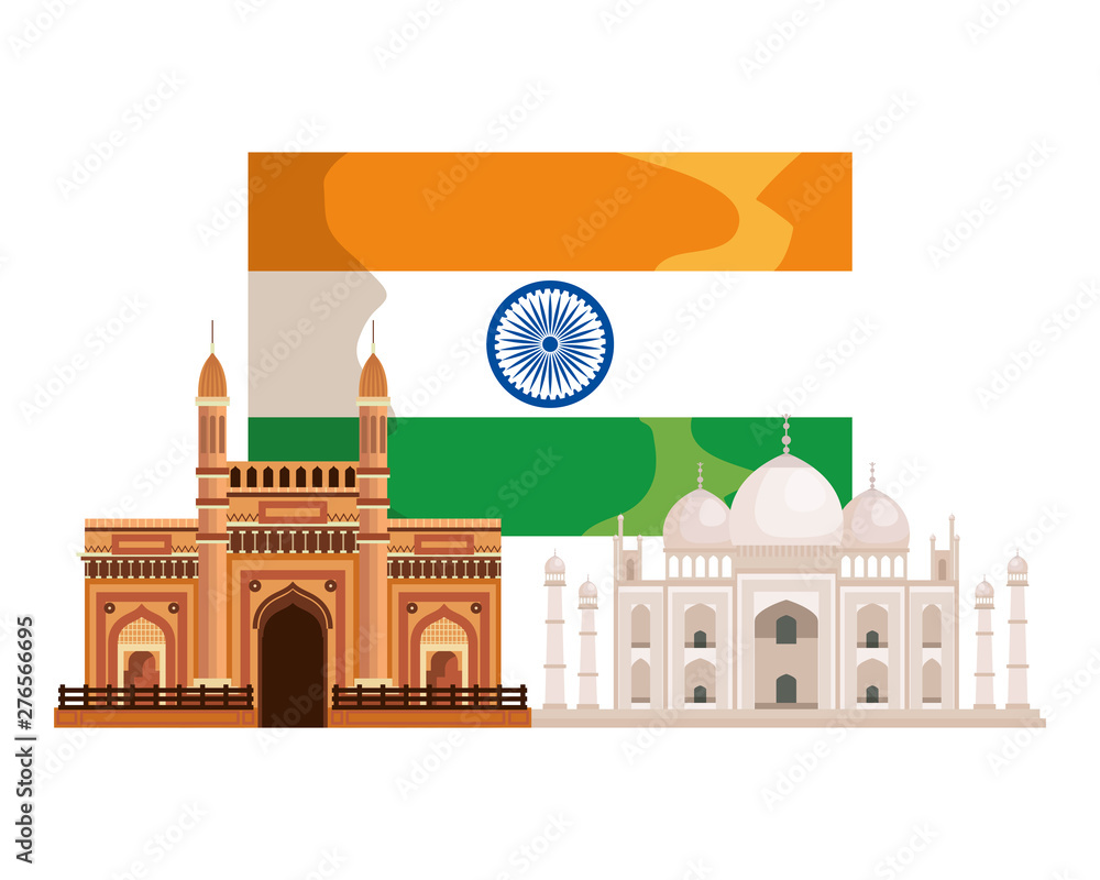 indian flag country with palaces buildings
