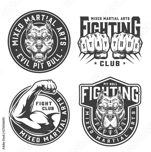 Vintage monochrome fight club badges