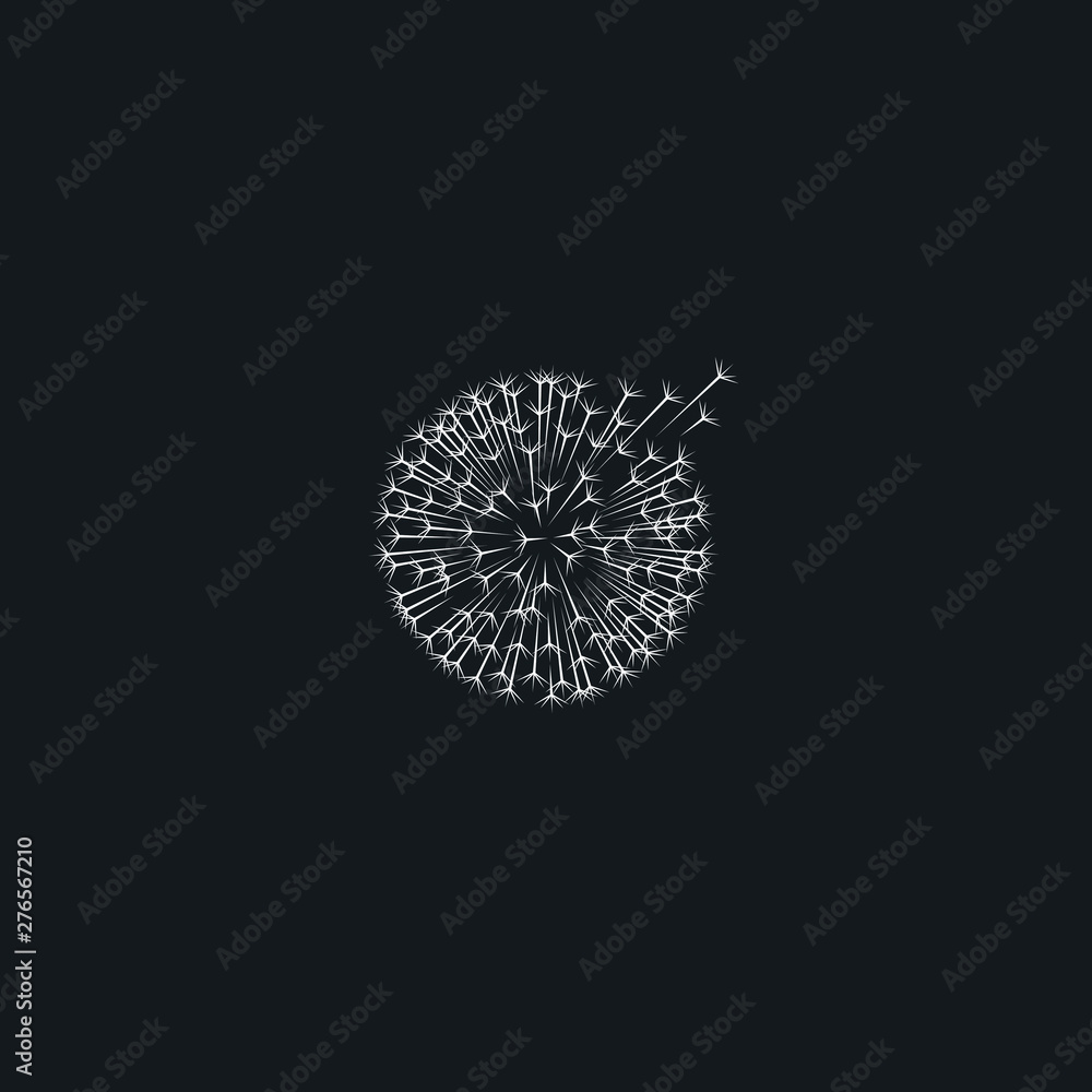 Dandelion, white taraxacum icon. Wind inflates a dandelion. Template for your project. 