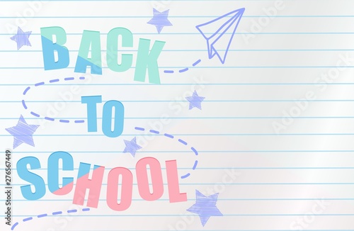 Back to school. design with drawing colorful pastels on notebook paper. light and shadows. Vector.