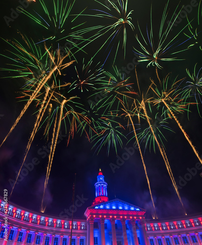 fireworks over city at night