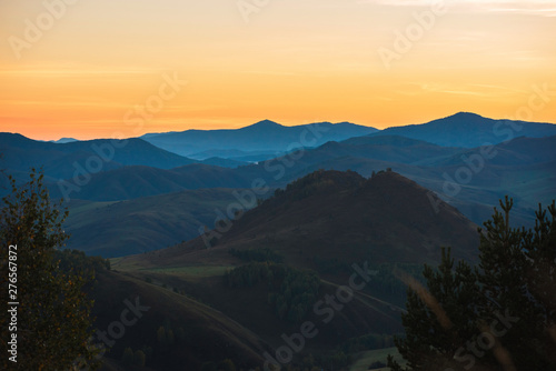 Beauty dawn in the mountains in Altay, panoramic picture © olinchuk