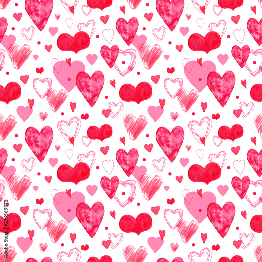 Seamless pattern with beautiful hand drawn watercolor pink hearts on white  background. Romantic wallpaper for Valentine Day. Cute and lovely texture  for surface design, fabric, textile, paper wrap. Stock Photo | Adobe