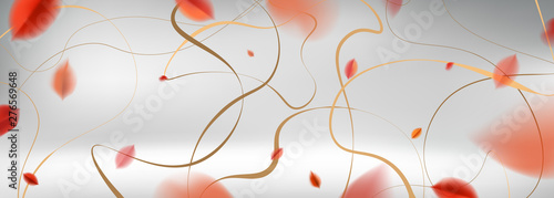 Luxury abstract Fall background with red autumn leaves and golden elegant decoration vector design