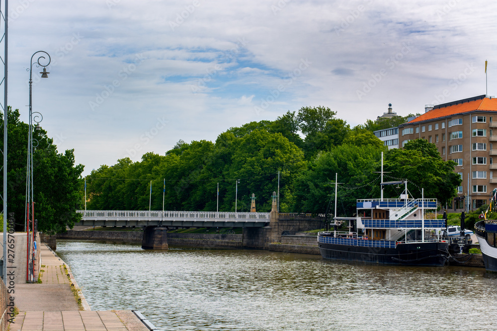 Fototapeta premium embankment and brigde view in Turku, Suomi, Finland