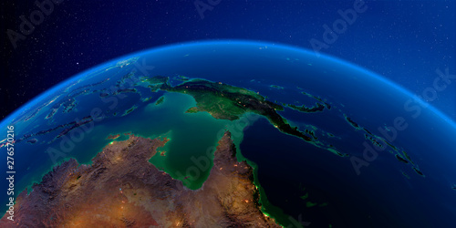 Detailed Earth at night. Australia and Papua New Guinea
