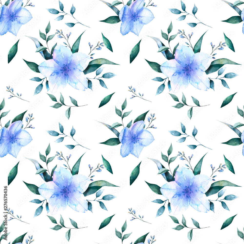 Obraz premium Watercolor flowers seamless patern