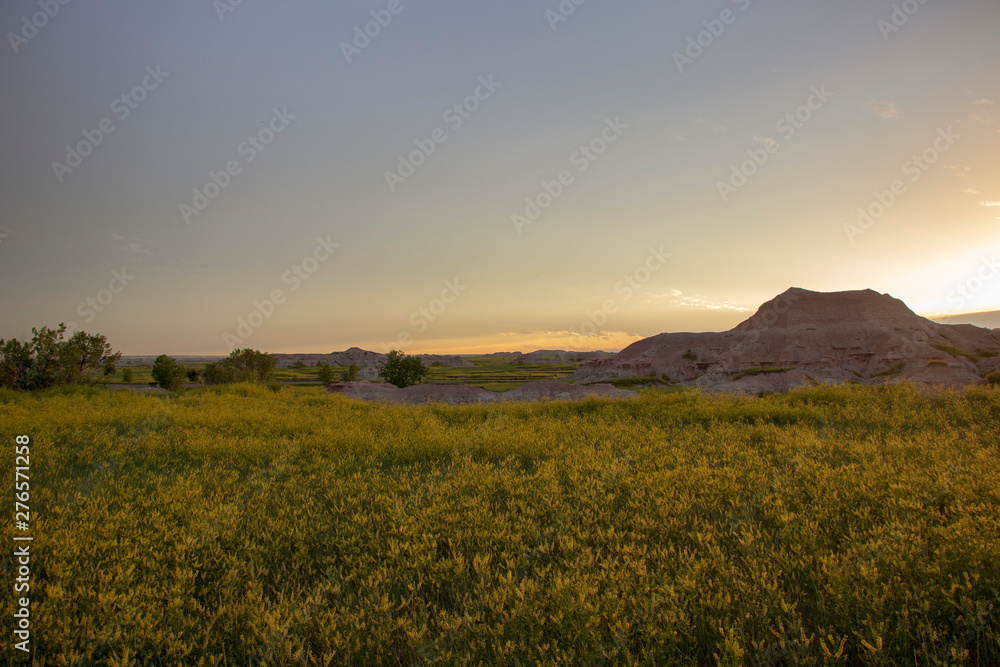 Sun setting over the desert landscape