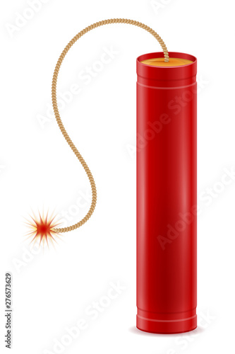 dynamite red stick with bickford fuse stock vector illustration