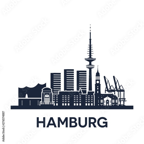 Hamburg city skyline, Germany, detailed version, solid color