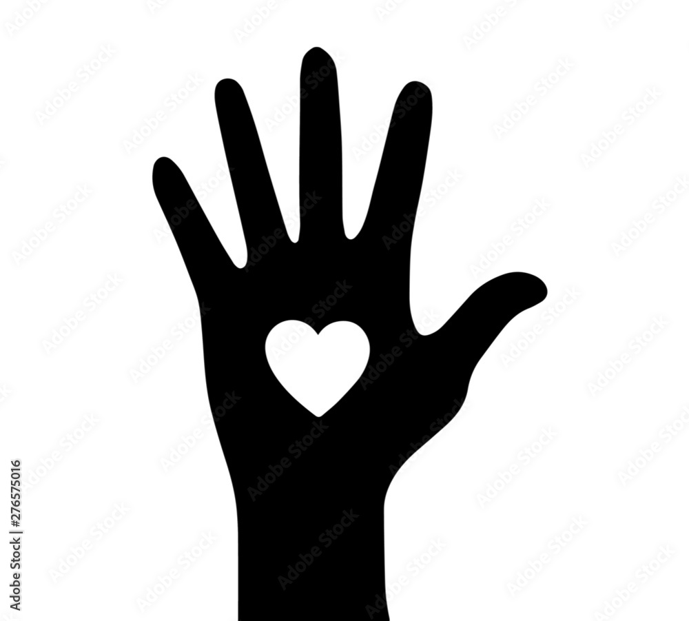 Vector image of palm silhouette with white heart inside Vector image of palm silhouette with white heart inside