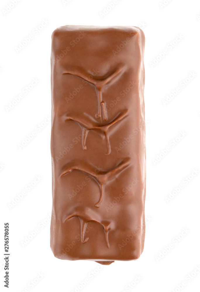 Chocolate bar on a white background. Candy with peanuts and nougat in chocolate close-up. Chocolate bar on a white background. Candy with peanuts and nougat in chocolate close-up.