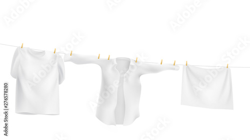 white clothes hanging on the rope. Vector illustration