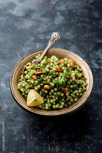 Hariyali sabudana khichdi is a delicious twist to the regular Sago khichadi made using cilantro   chillies and groundnuts