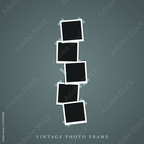 five quintuple Blank vintage photo white frame black inside with shadow mock-up vector illustration template