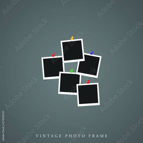 Schilderij op canvas five quintuple Blank vintage photo white frame black inside with shadow mock-up