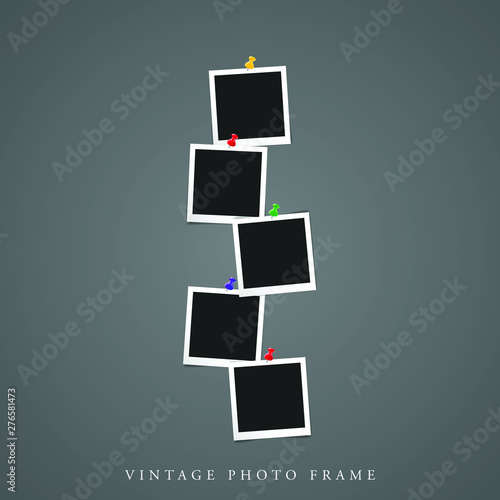 Billede på lærred five quintuple Blank vintage photo white frame black inside with shadow mock-up