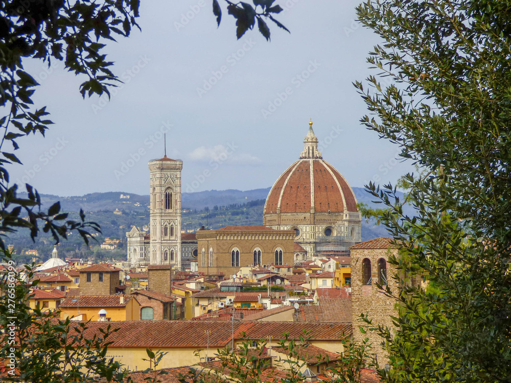 View of Florence Italy, from a hill overlooking the city