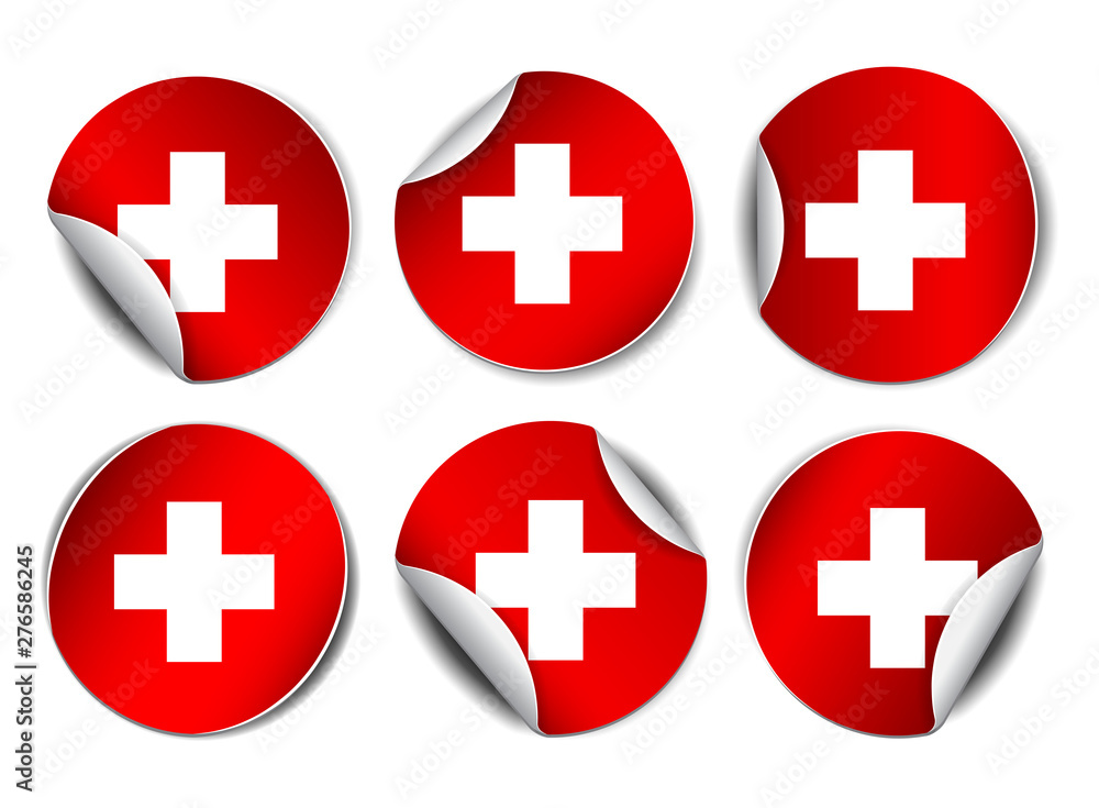 Fototapeta premium Set of Bright sticker with flag of Swiss