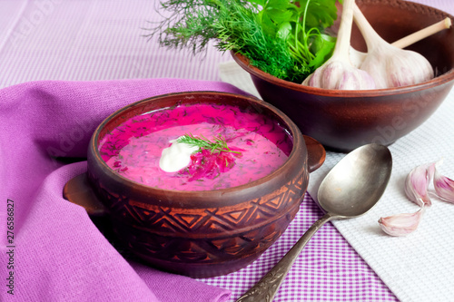 Holodnik - traditional Lithuanian (Russian, Ukrainian, Belorussian, Polish) cold beetroot soup photo