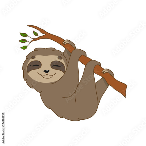 Brown sloth. Cute character. Colorful vector illustration. Cartoon style. Isolated on white background. Design element. Template for your design, books, stickers, cards, posters, clothes. photo