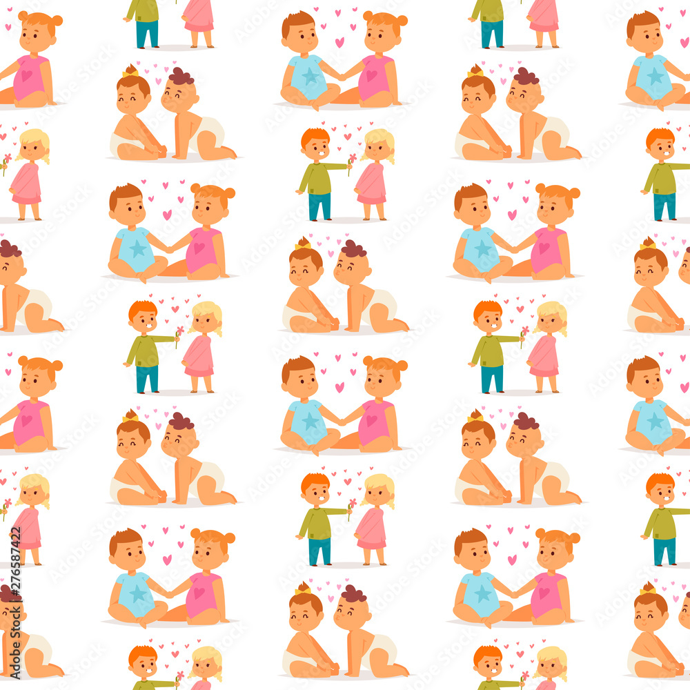 Couple in love vector characters togetherness happy smiling people romantic woman amorousness together adult relationship seamless pattern background.