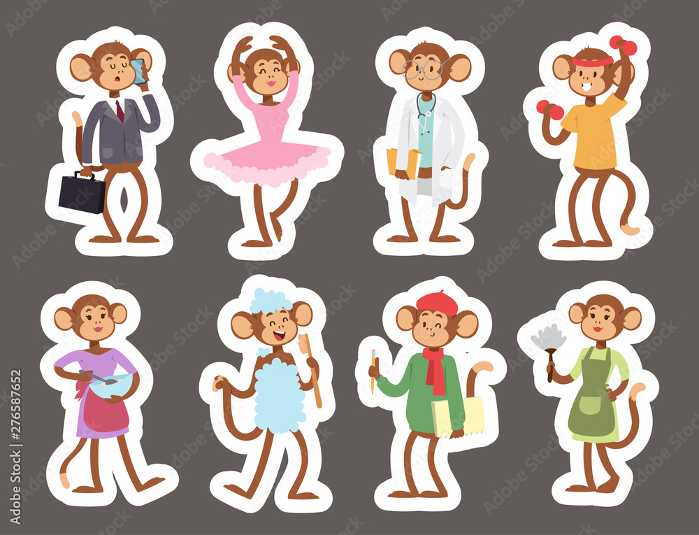 Monkeys rare animal vector cartoon macaque like people nature primate character wild zoo ape chimpanzee illustration. Monkeys rare animal vector cartoon macaque like people nature primate character wild zoo ape chimpanzee illustration.