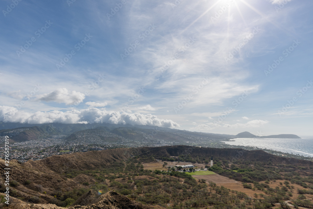 Beautiful aerial panoramic view from the top of the Diamond Head mountain on Oahu, Hawaii Beautiful aerial panoramic view from the top of the Diamond Head mountain on Oahu, Hawaii