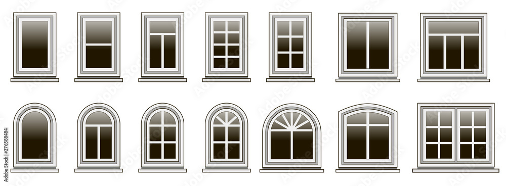 Set of modern windows frames to design or remodel  house exterio