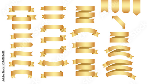 Flat vector ribbons banners flat isolated on white background, Illustration set of gold tape.