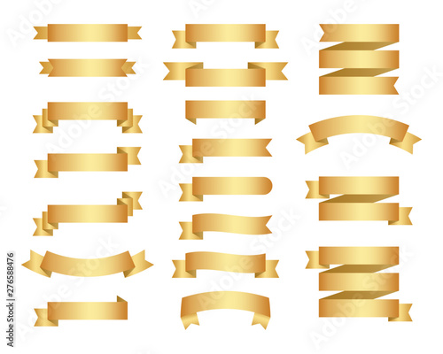 Flat vector ribbons banners flat isolated on white background, Illustration set of gold tape.