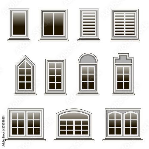 Set of modern windows frames to design or remodel  house exterio