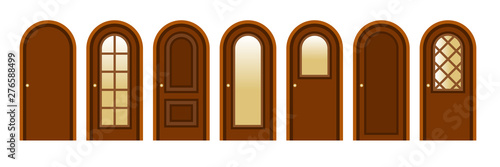 Set of modern wooden doors to design home interior