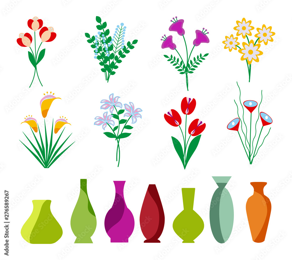Colourful Flowers and plants in Vases. Vector Illustration. Colourful Flowers and plants in Vases. Vector Illustration.
