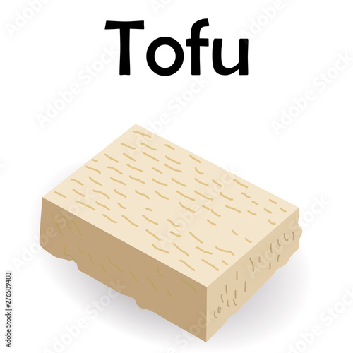 Piece of tofu cheese, healthy diet food, vegan source of protein Illustration on a white background