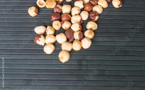 Healthy food for background image close up hazelnuts. Nuts texture on top view