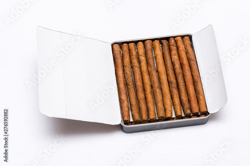Foto Box of cigarillos on white background