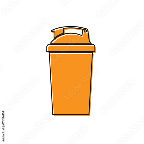 Orange Fitness shaker icon isolated on white background. Sports shaker bottle with lid for water and protein cocktails. Vector Illustration
