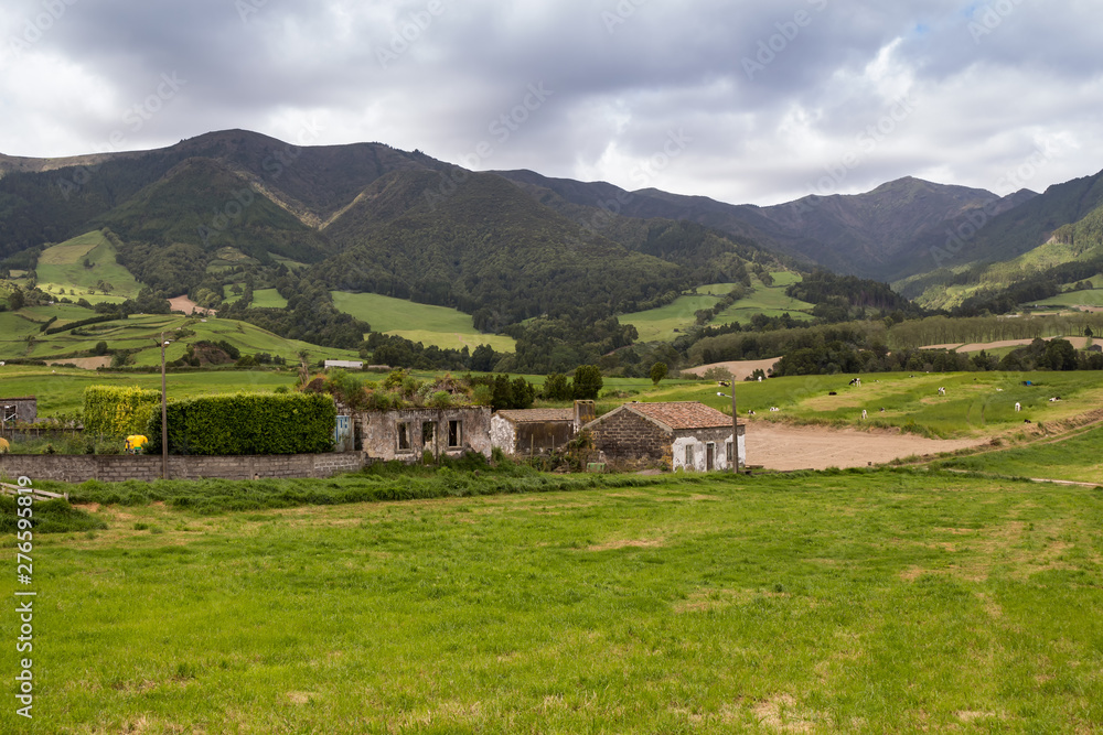 Fields and a mountain, Sao Miguel, Azores Islands Fields and a mountain, Sao Miguel, Azores Islands