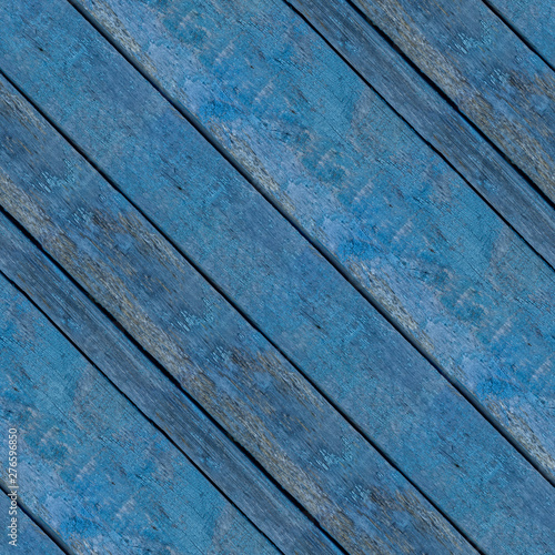 Diagonal seamless photo pattern of fence from blue wooden planks with fragments of corrosion. May using for interior or game design projects. Also can be used for adv.