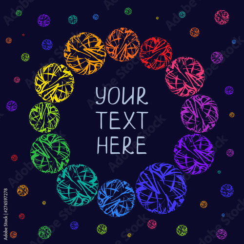 Place for your Text Radial Frame of Colorful Circle on Dark Blue Background. photo