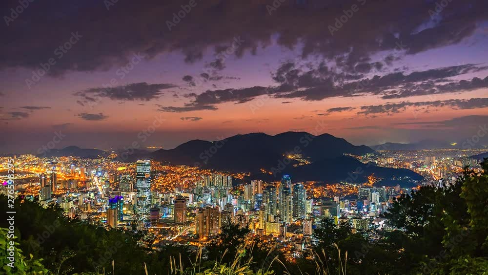 4K.Time lapse View sunset of Busan city cityscape South Korea 4K.Time lapse View sunset of Busan city cityscape South Korea