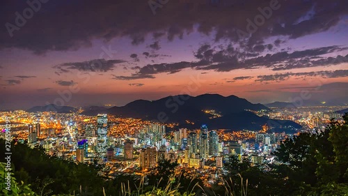 4K.Time lapse View sunset of Busan city cityscape South Korea photo