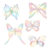 Set of hand drawn butterflies. Vector illustration.