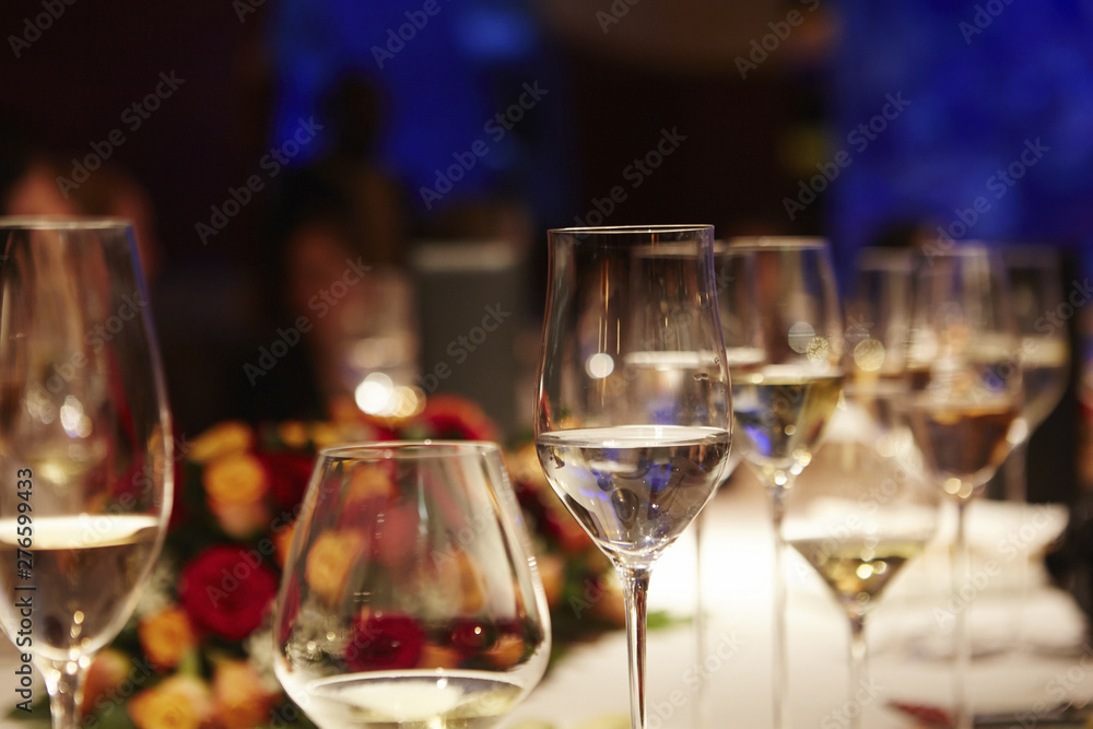 Close up of water glass in a row; Burj AI Arab;Dubai; United Arab Emirates Close up of water glass in a row; Burj AI Arab;Dubai; United Arab Emirates
