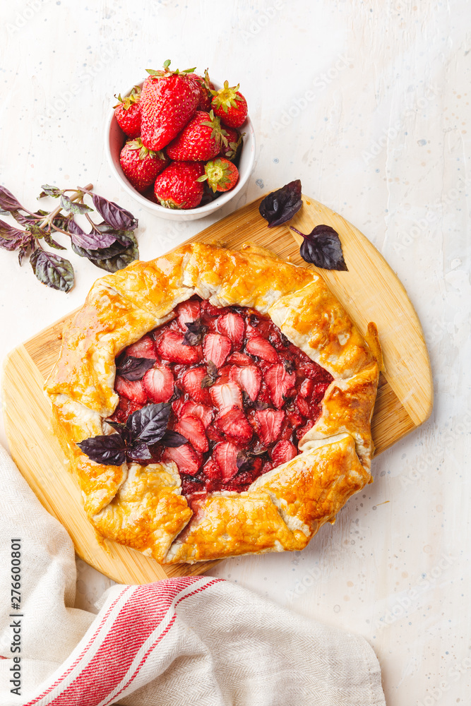 Summer strawberry pie cake galette. Top view Summer strawberry pie cake galette. Top view