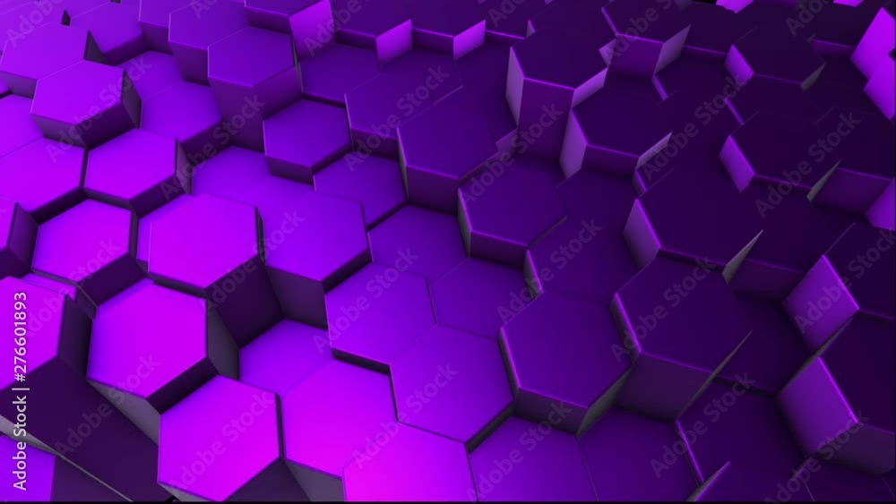 Abstract hexagonal geometric surface loop: a violet bright minimal hexagonal grid pattern, random fluctuation of the canvas motion background in purely architectural white color of the walls Abstract hexagonal geometric surface loop: a violet bright minimal hexagonal grid pattern, random fluctuation of the canvas motion background in purely architectural white color of the walls